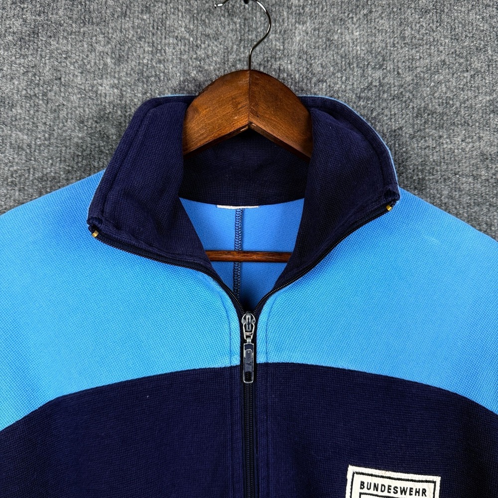 Vintage 80s German Military Bundeswehr Track Jacket Mens M Blue Full Zip Knit - Picture 4 of 9